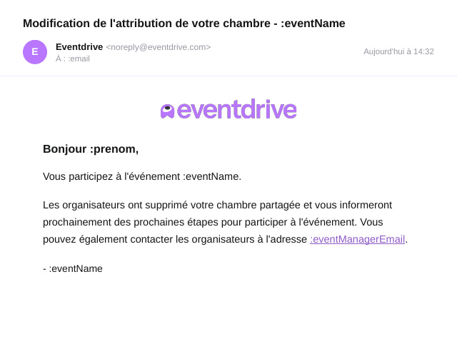 Changement d'affectation, suppression de la chambre