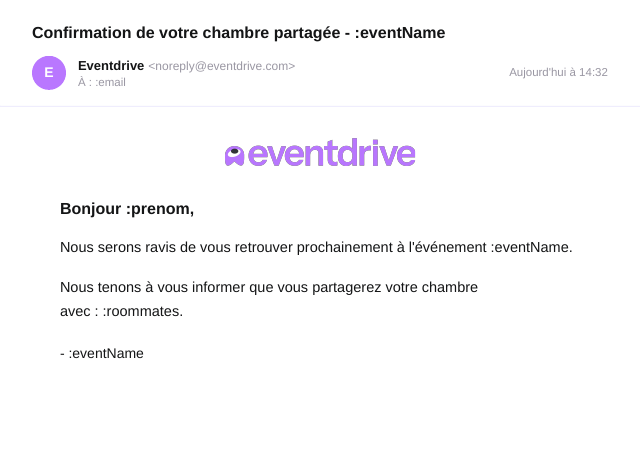 Confirmation de chambre