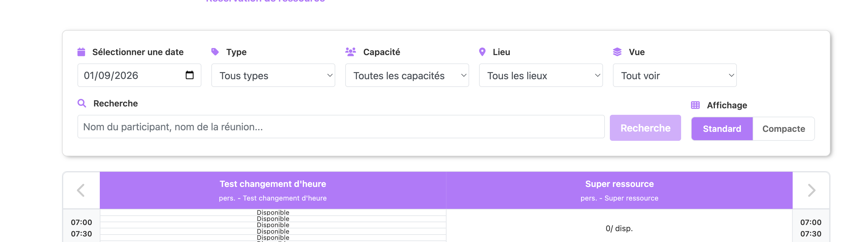 Recherche et bascule Standard / Compacte