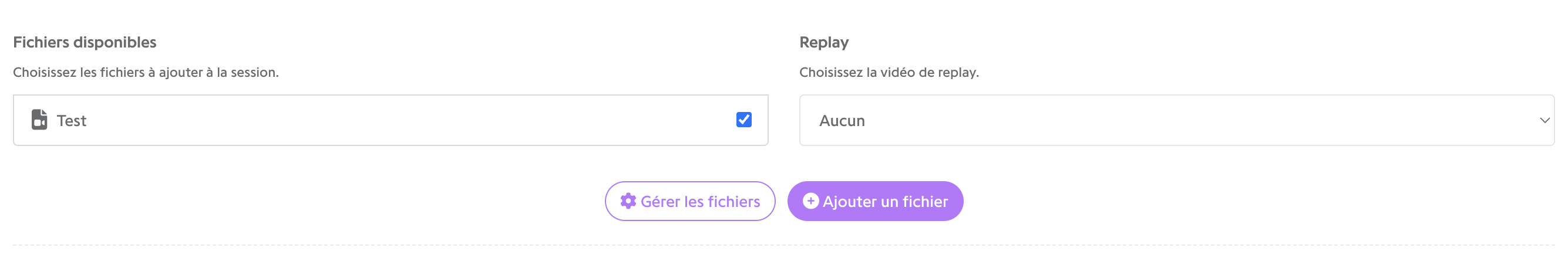 Bouton Ajouter un fichier dans la session Live