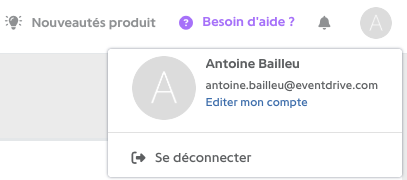 Menu profil avec Editer mon compte et Se déconnecter