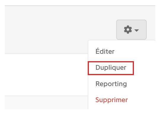 Menu d'options d'un évènement ouvert, avec l'option Dupliquer