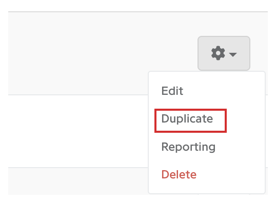 Event options menu open, with the Duplicate option