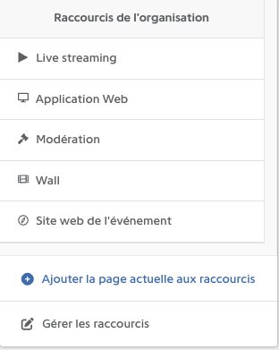 Menu Raccourcis ouvert, avec l'entrée Modération