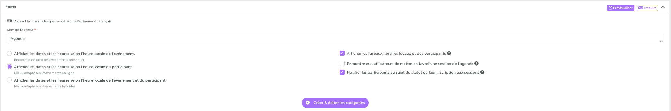 Option Notifier les participants au sujet du statut de leur inscription aux sessions